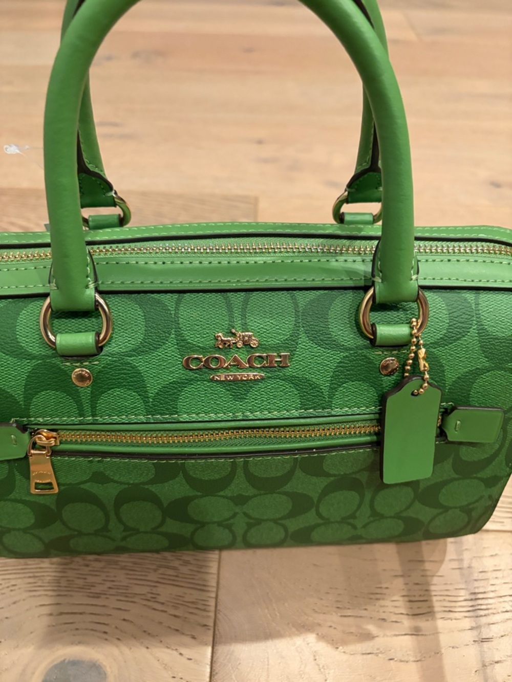 Coach Green Signature Canvas Satchel with Gold Hardware